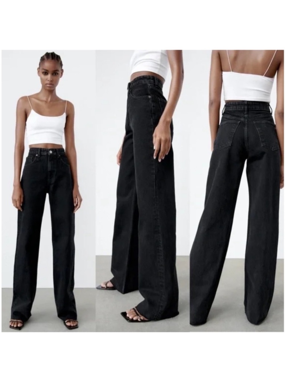 Zara Black High-Waist Wide-Leg Jeans size 6